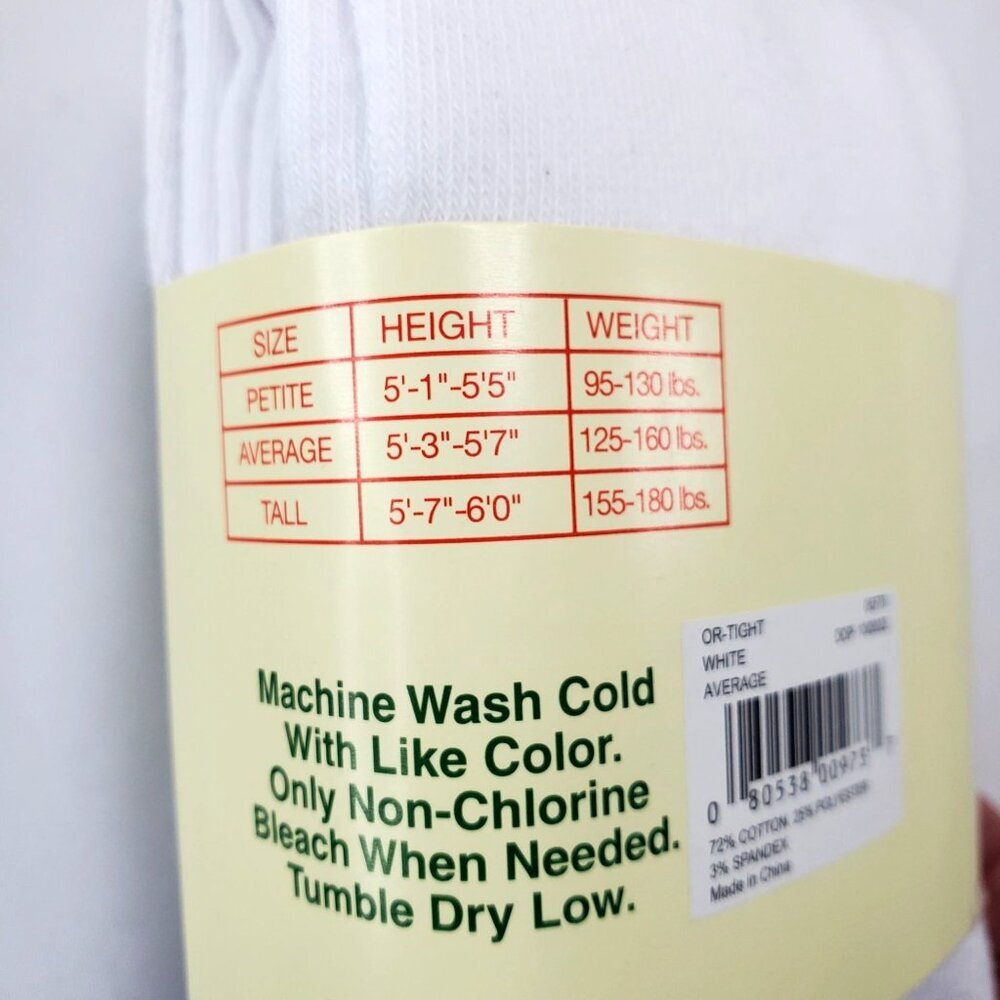 Flynn & OHara Cotton-Spandex White Tights AVG Smooth Comfort Toe - Picture 7 of 7